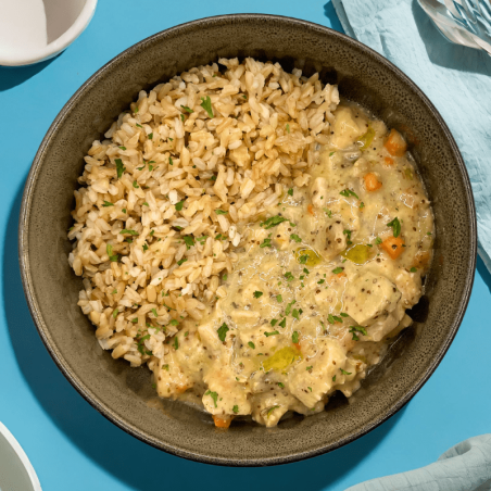 Poulet à la moutarde à l'ancienne et riz complet