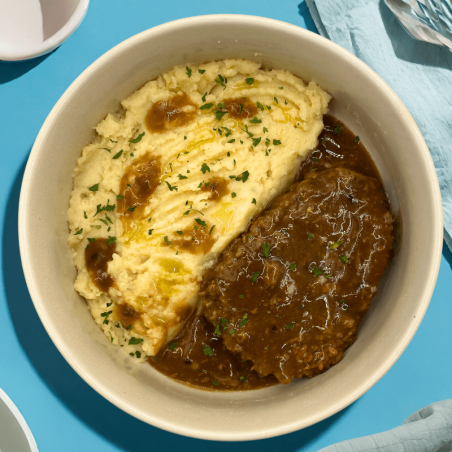 Steak haché et purée à l'emmental