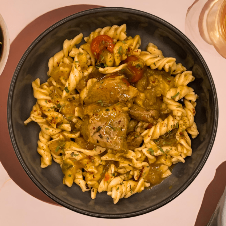 Sauté de veau aux légumes et torsades